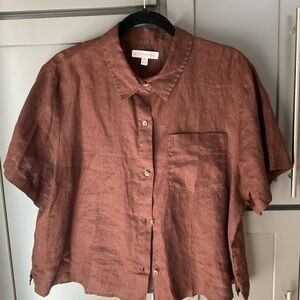 Banana Republic Short-Sleeve Button-Down Shirt in Rust Brown